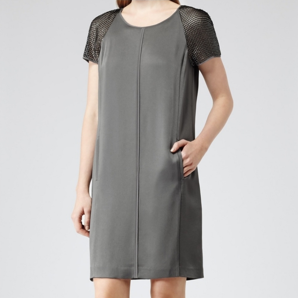 Reiss Grey And Metallic Sleeves Luxurious Dress
